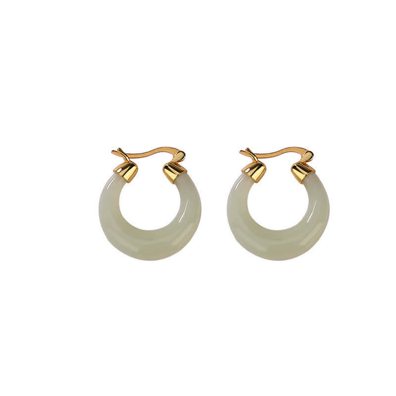 Round Jade Cyan Jade Prosperity Luck Drop Earrings
