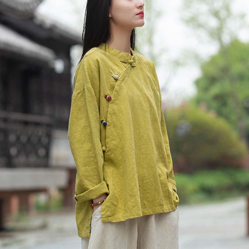 Ramie Linen Blouse Women Shirt Top Chinese Hanfu Style Clothing