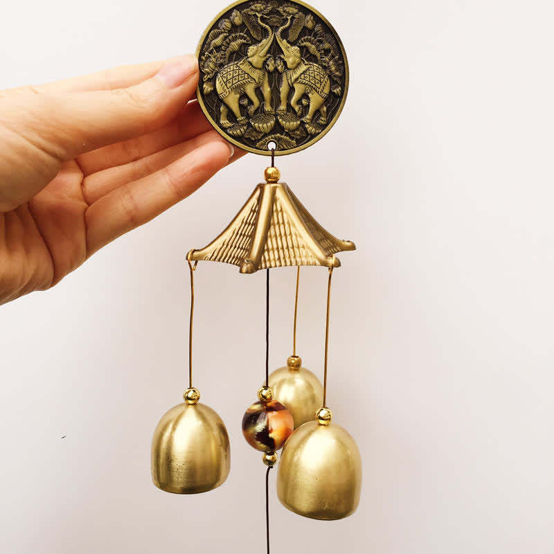Blessing Letter Elephant Bagua Auspicious Coin Wall Hanging Chime Bell Handmade Home Decoration