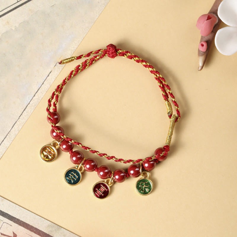 Cinnabar Peace And Joy Red String Adjustable Blessing Braided Bracelet