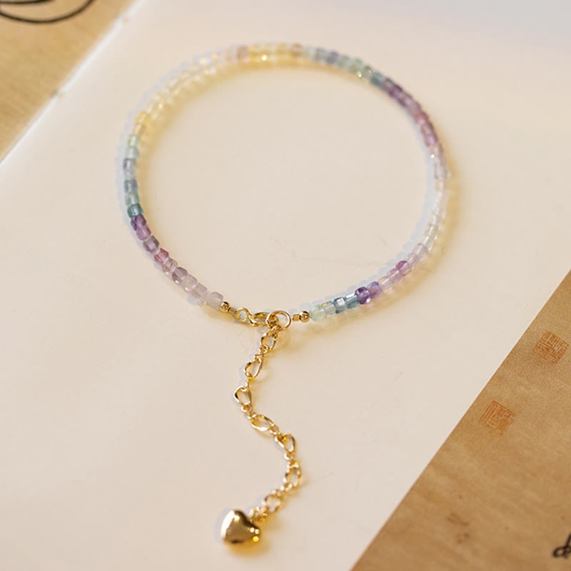 2.5mm Fluorite Ultra-thin Beads 14k Gold Plated Copper Heart Power Bracelet