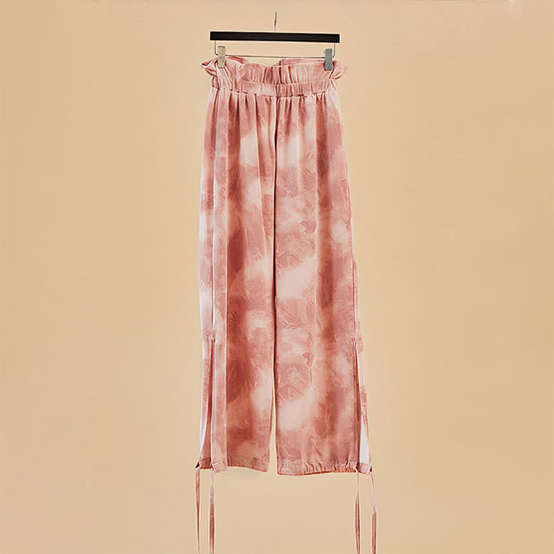 Casual Trouser Leg Ties Ink Printing Women's Spandex Pants