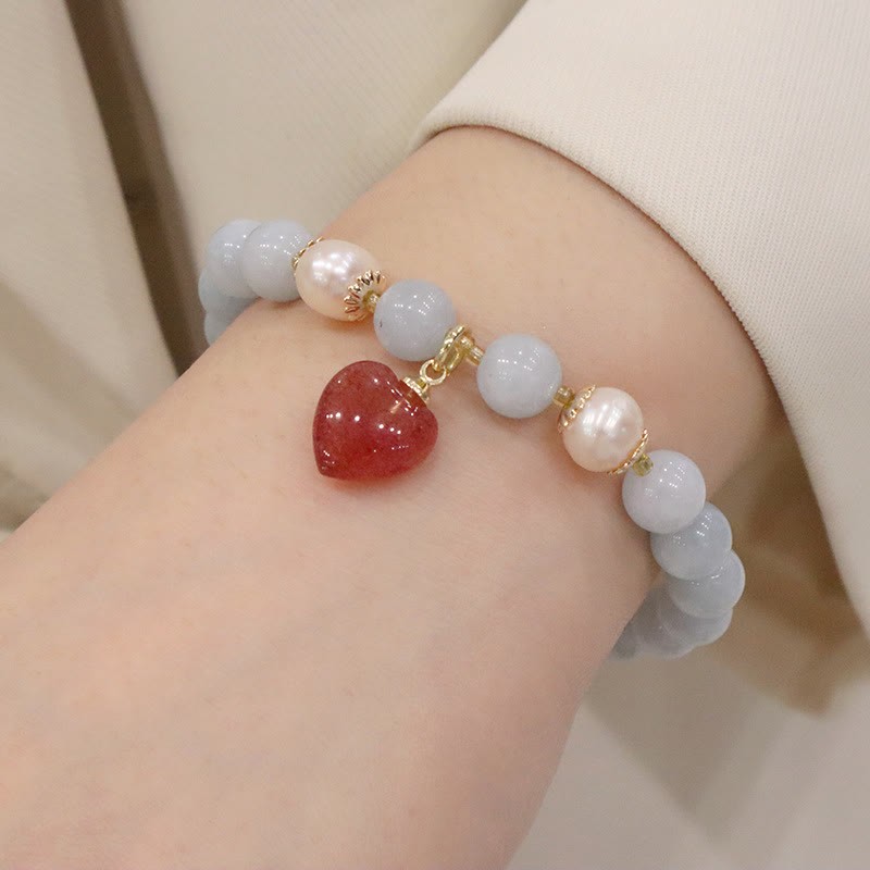 Natural Aquamarine Chalcedony Serenity Rabbit Gourd Cat Charm Bracelet