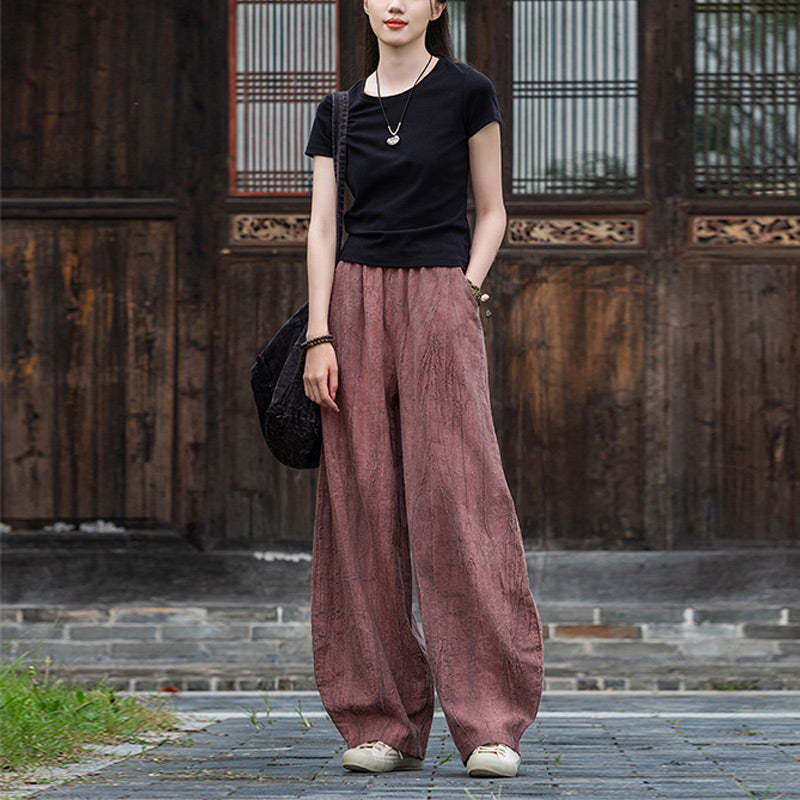 Ramie Cotton Linen Pants Tie-dye Design Trousers Loose Zen Yoga Women's Pants with Pockets