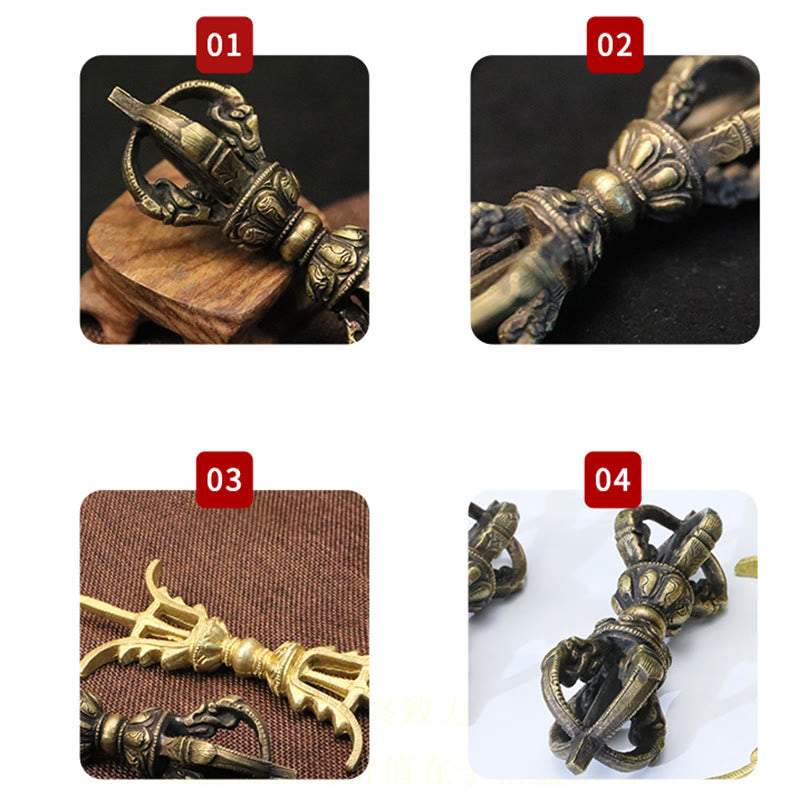 Handmade Nepal Five Prong Three Prong Vajra Dorje Strength Copper Decoration