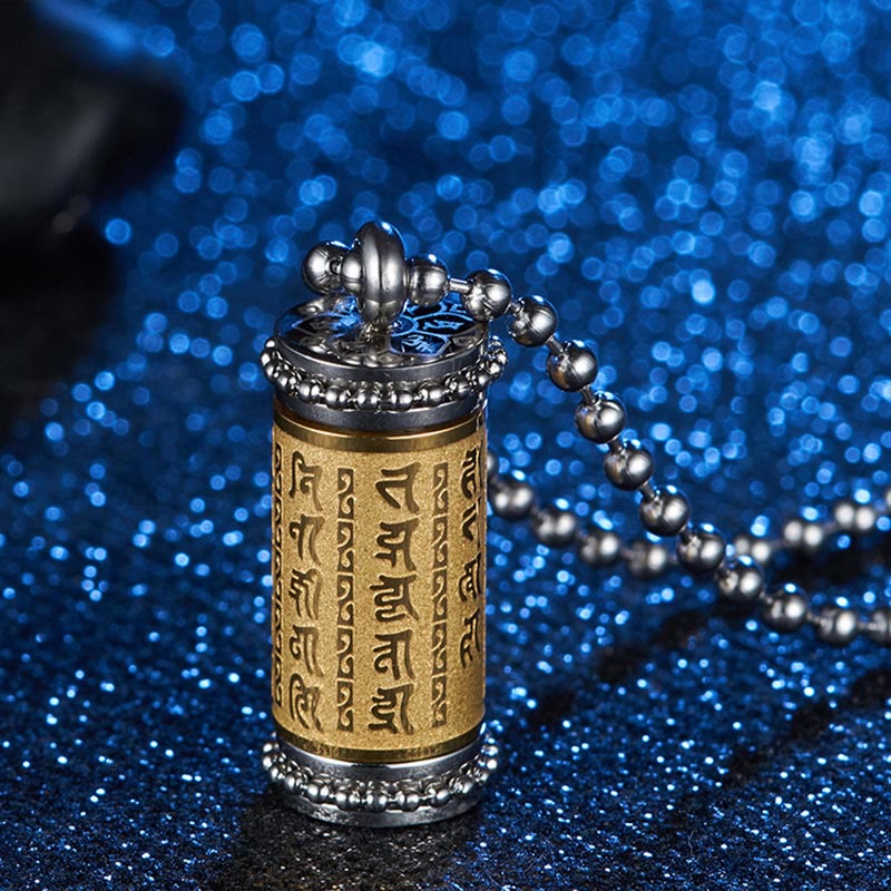 Titanium Steel Prayer Wheel Scriptures Necklace Balance Pendant