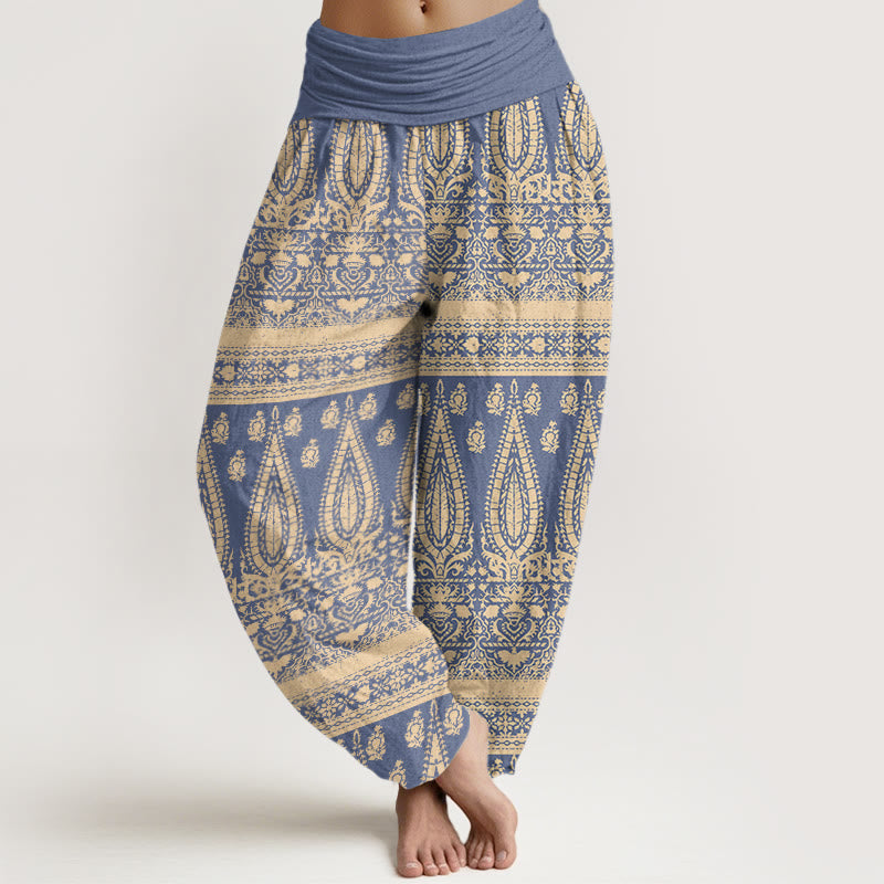 Casual Feather Stripes Design Women's Elastic Waist Harem Pants