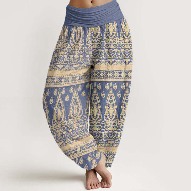 Casual Feather Stripes Design Women's Elastic Waist Harem Pants