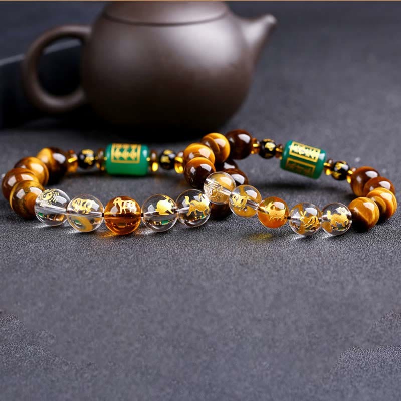 Chinese Zodiac Tiger Eye White Crystal Courage Bracelet