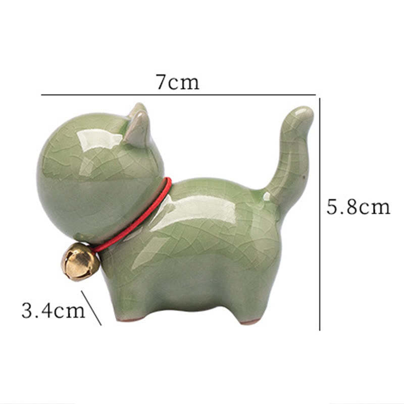 Mini Cute Lucky Bell Cat Tea Pet Ceramic Home Desk Figurine Decoration