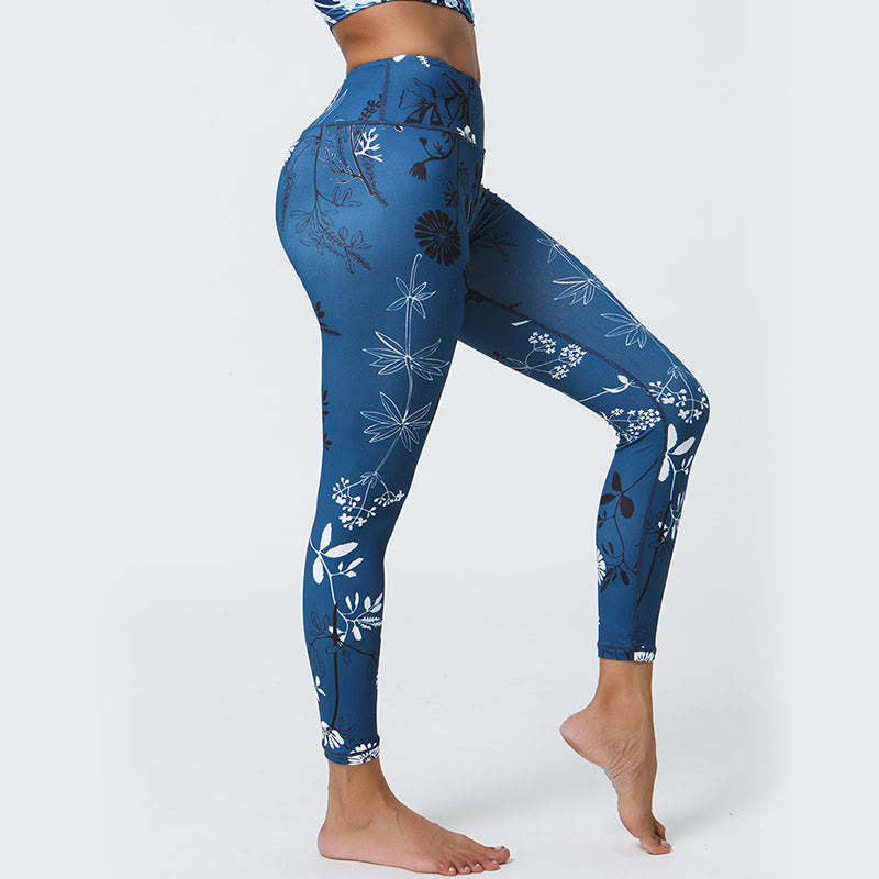 Flowers Leaves Dandelions Pineapples Print Sports Fitness High Waist Leggings Women's Yoga Pants