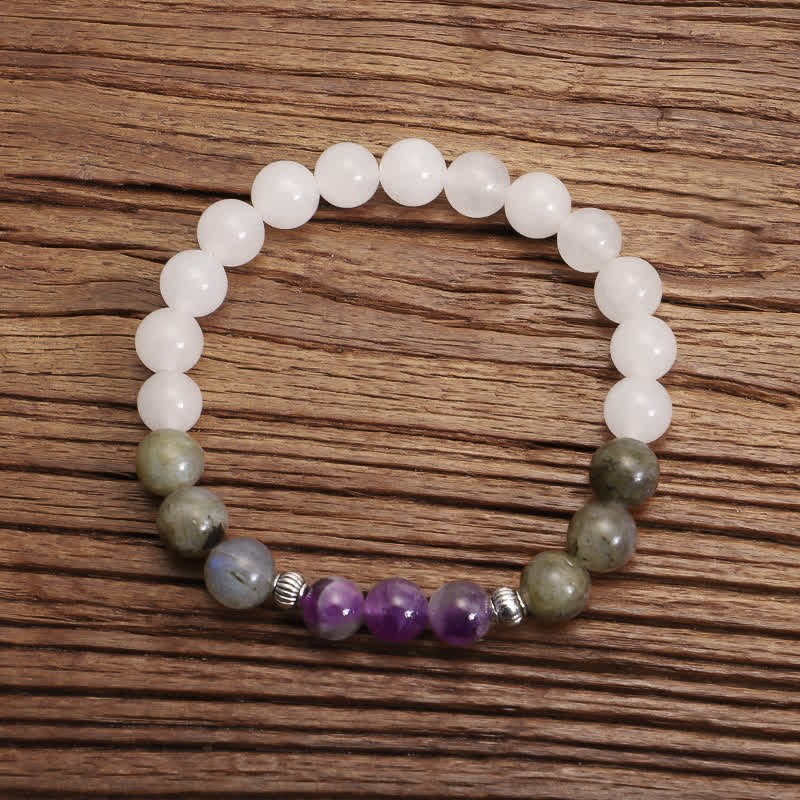 108 Mala Beads White Agate Amethyst Black Glitter Stone Protection Bracelet