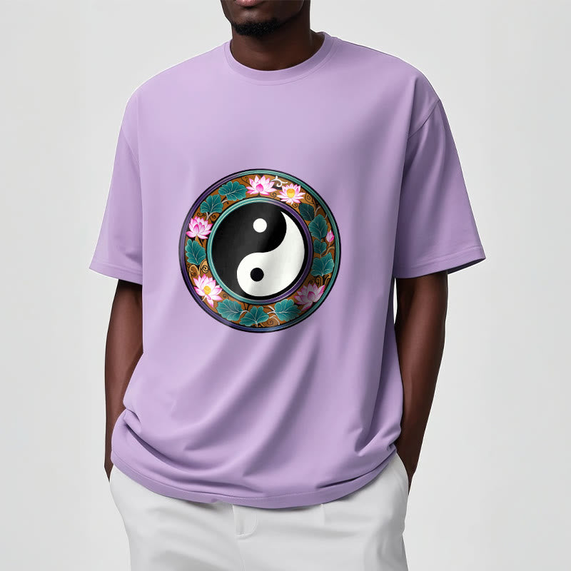 Yin Yang Lotus Leaves Cotton Tee T-shirt