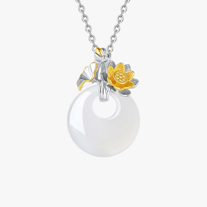 925 Sterling Silver Round Chalcedony Twelve Months Flower Harmony Necklace Pendant