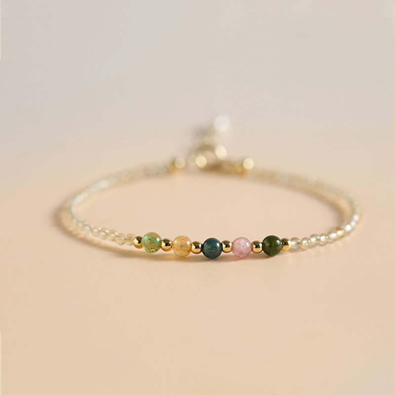 2.5mm Ultra-thin Citrine Tourmaline 14K Gold Filled Copper Beads Prosperity Bracelet