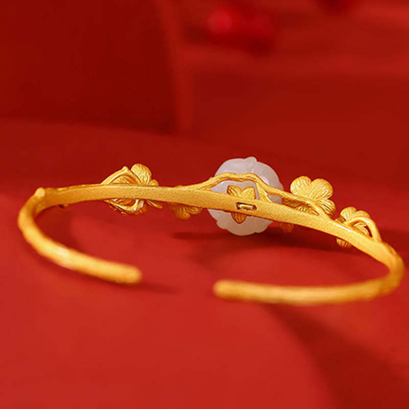 925 Sterling Silver Plated Gold Hetian Jade  Plum Blossom Luck Necklace Pendant Bracelet Bangle Ring