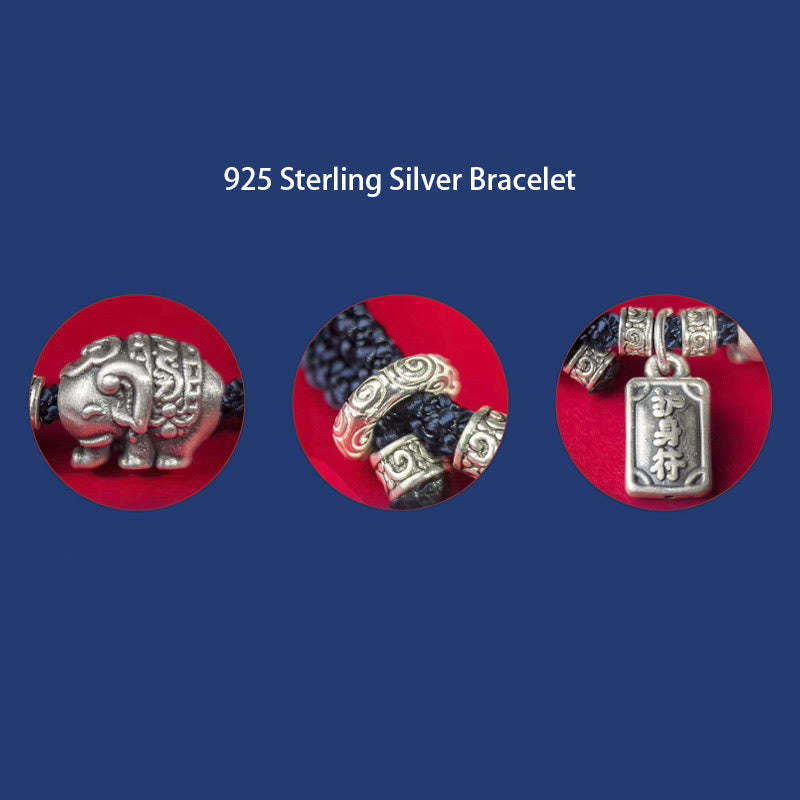 925 Sterling Silver Elephant Safe And Well Amulet Charm Strength Bracelet