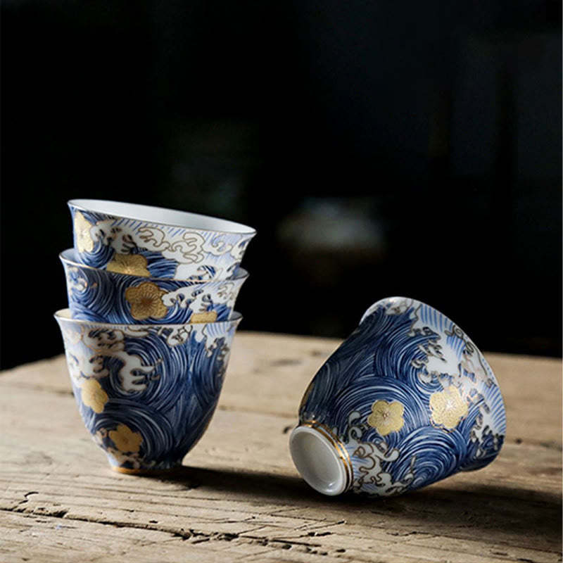 Vintage Ocean Sea Waves Ceramic Teacup Tea Cups