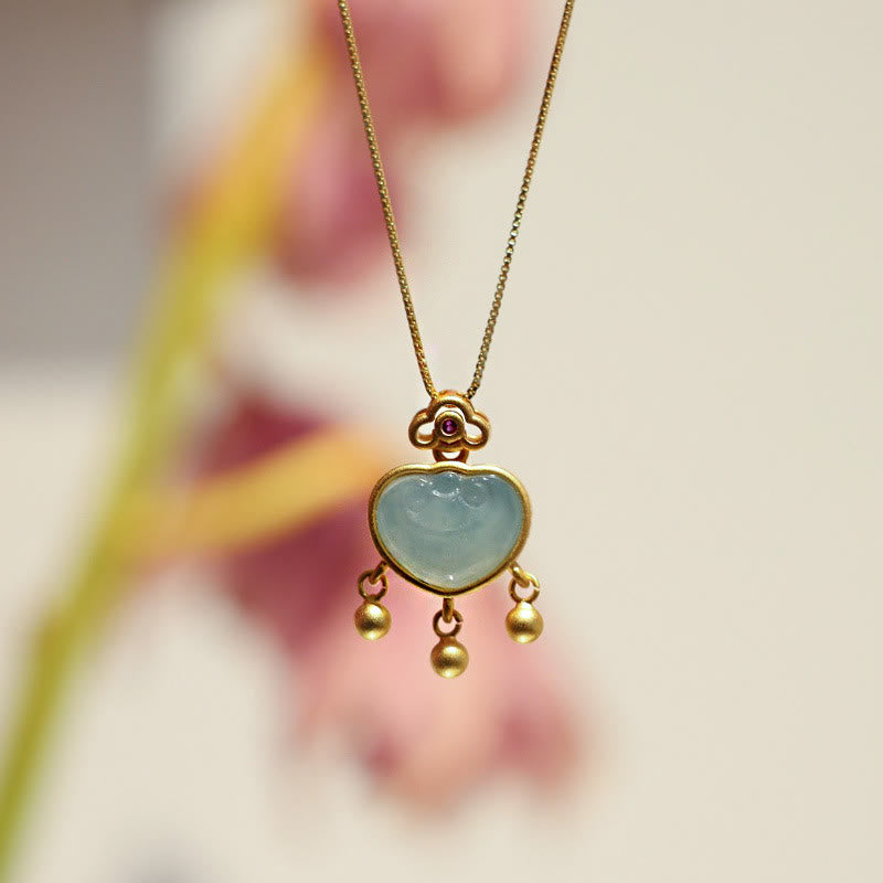 925 Sterling Silver Natural Jade Chalcedony Lock of Good Wishes Luck Necklace Pendant Bangle Bracelet