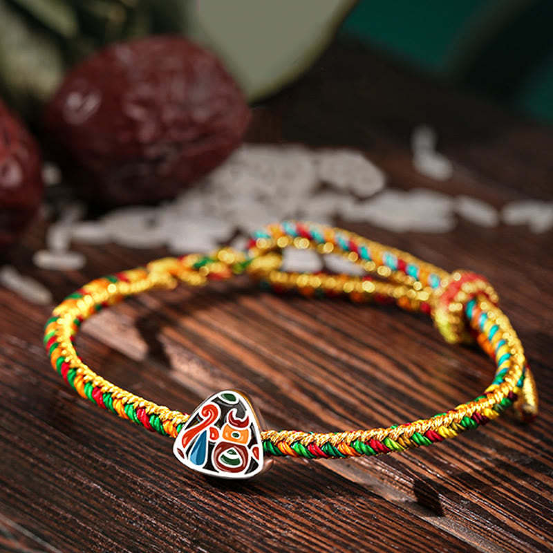 925 Sterling Silver Dragon Boat Festival Fu Character Zongzi Pattern Luck Handmade Multicolored Child Adult Bracelet