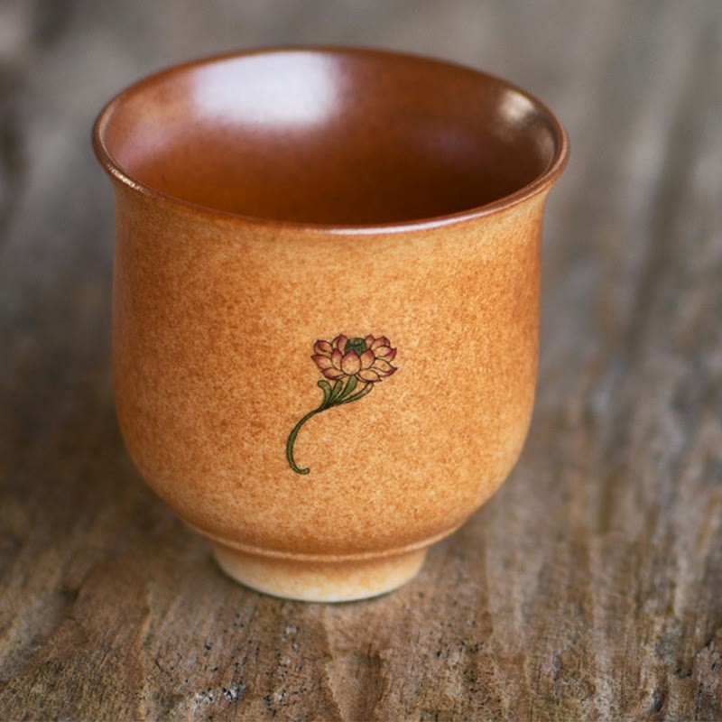 Small Dunhuang Frescoes Lotus Ceramic Teacup Kung Fu Tea Cup 90ml