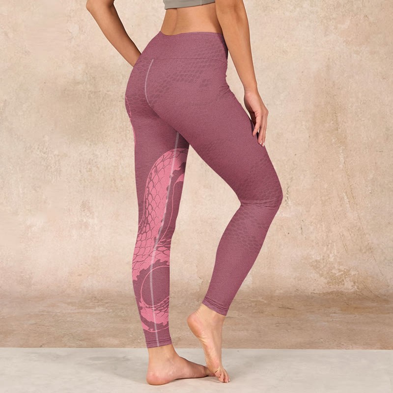 Pink Snake And Snakeskin Print Gym Leggings Women's Yoga Pants