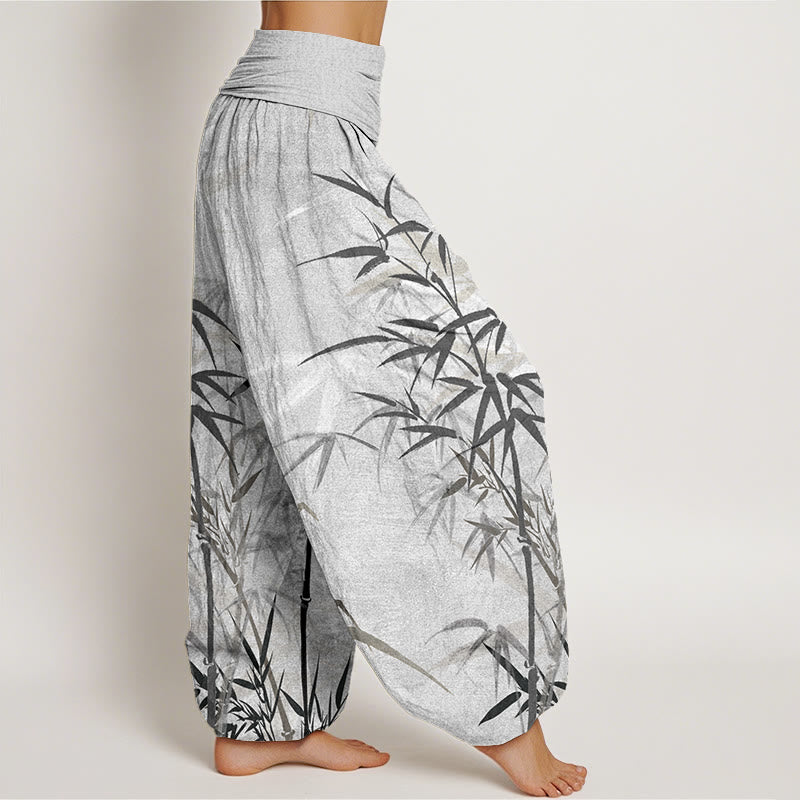 Casual Bamboo Leaves Women's Elastic Waist Harem Pants