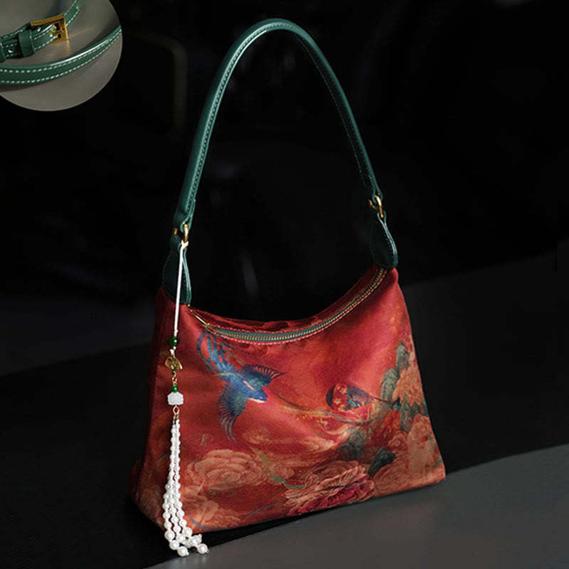 Lotus Bamboo Crane Deer Butterfly Mountain Xiangyunsha Silk Song Brocade Crossbody Bag Shoulder Bag