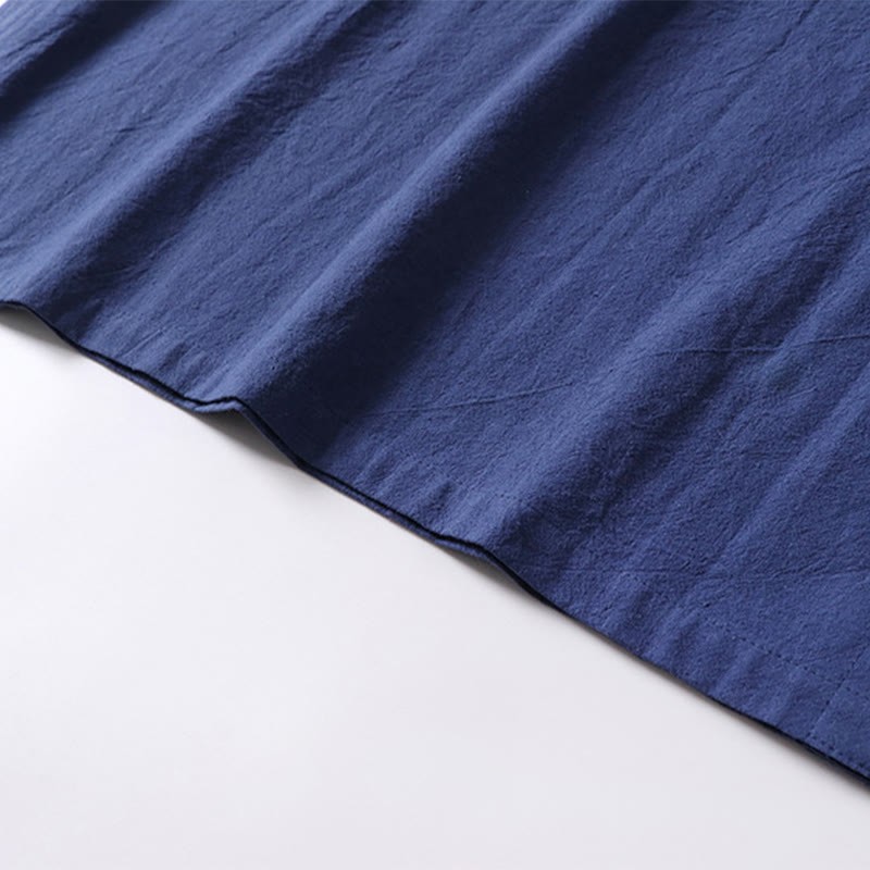Casual Plain Color Short Sleeve One Frog Button Cotton Linen Men's Shirt