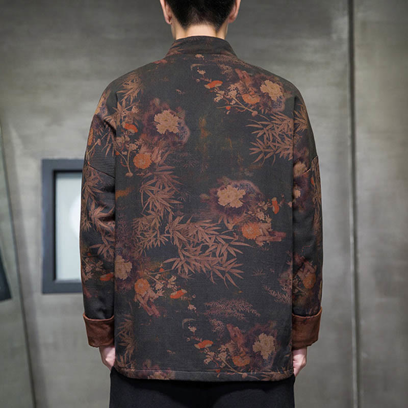 Frog-Button Chinese Tang Suit Long Shirt Cotton Men Jacket Clothing