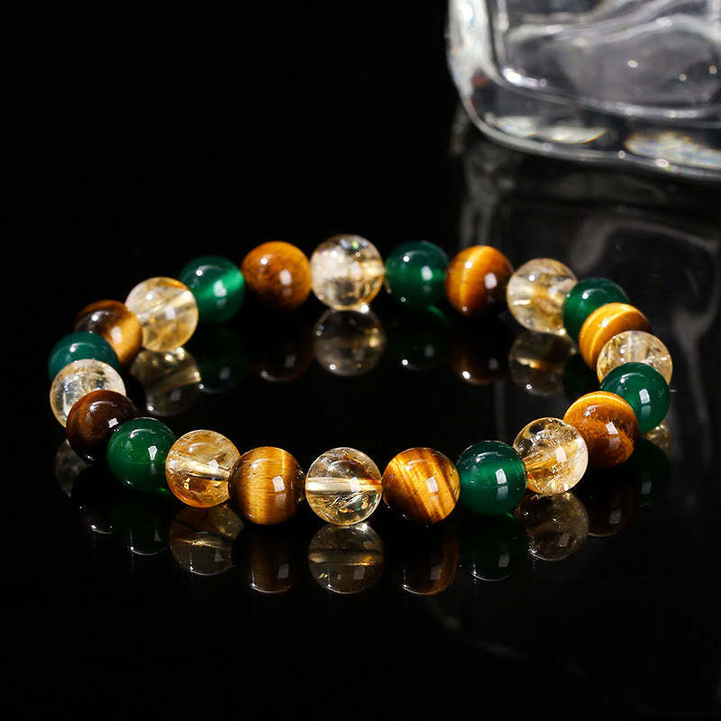 Natural Tiger Eye Green Agate Citrine Mix And Match Beads Protection Bracelet
