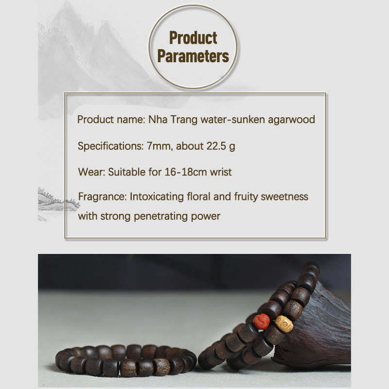 Nha Trang Rare Bai Qinan Agarwood Cyan Jade Red Agate Laughing mystic zen Tibetan Bone Strength Meditation Bracelet