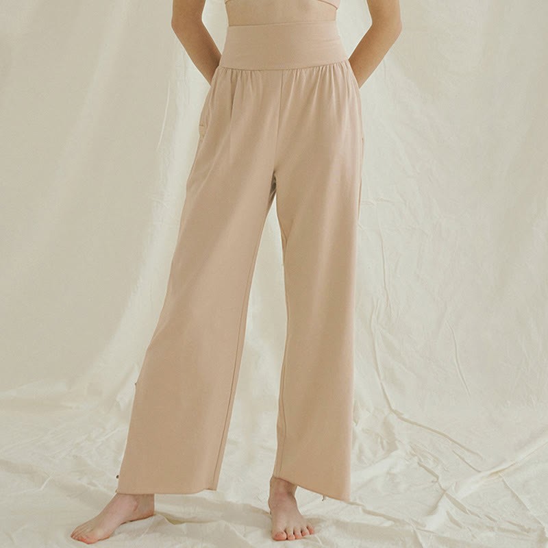 Casual Loose Tie-down Hem Plain High Waist Women's Leica Pants With Pockets
