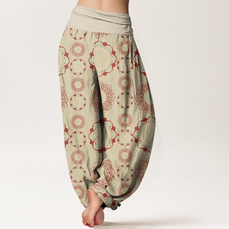 Mandala Flowers Design Women's Elastic Waist Harem Pants
