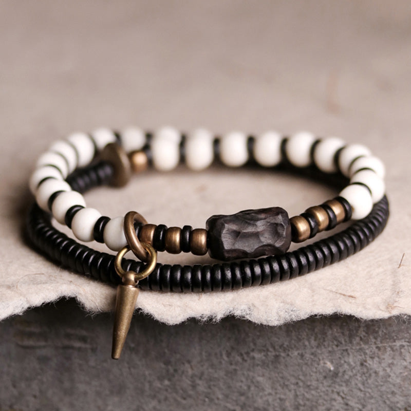 Yak Bone Ebony Wood Copper Strength Couple Bracelet