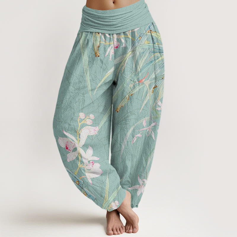 Weeds Plant Wilting Flowers Pattern Women's Elastic Waist Harem Pants