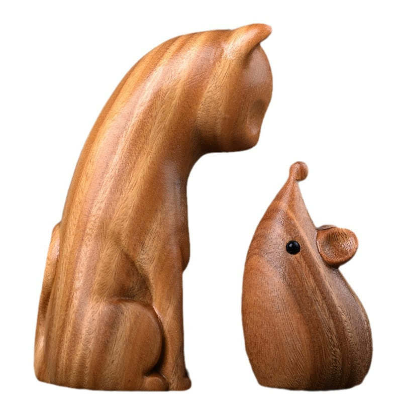 Small Cat Mouse Green Sandalwood African Red Rosewood Peace Home Decoration
