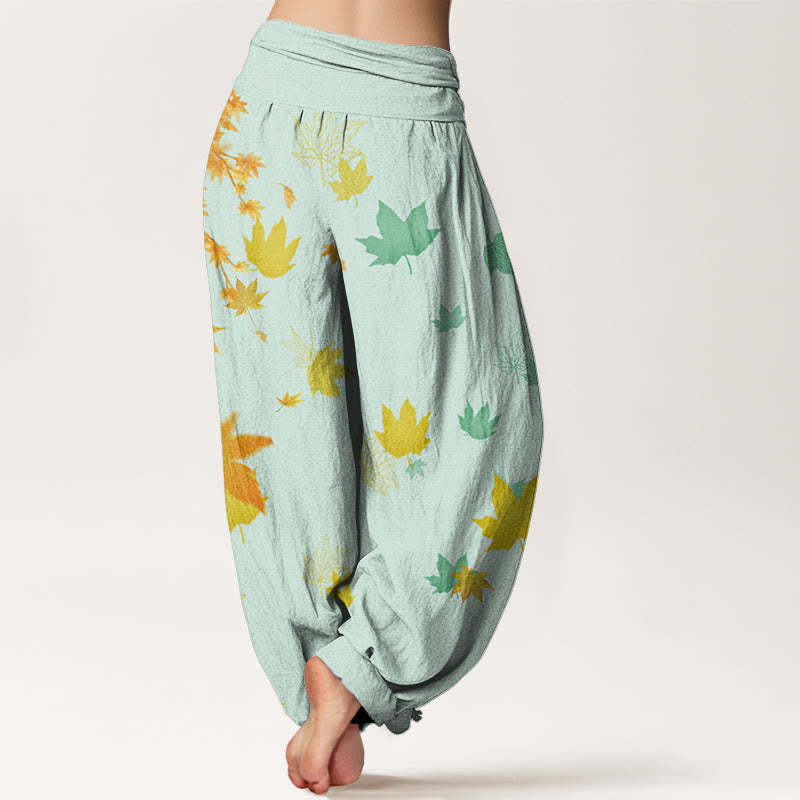 Maple Leaf Pattern Women's Elastic Waist Harem Pants