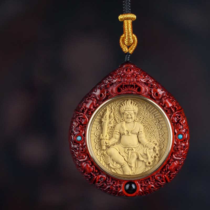 Chinese Zodiac Avalokitesvara Small Leaf Red Sandalwood Ebony Longevity Necklace Pendant
