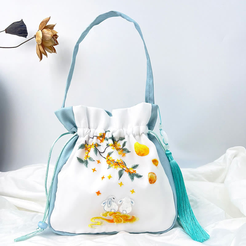 Suzhou Embroidery Rabbit Lotus Epiphyllum Peony Magnolia Silk Tote Crossbody Bag Shoulder Bag Handbag
