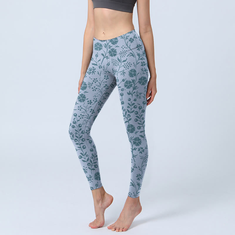 Lush Flowers Plants Print Gym Leggings Women's Yoga Pants