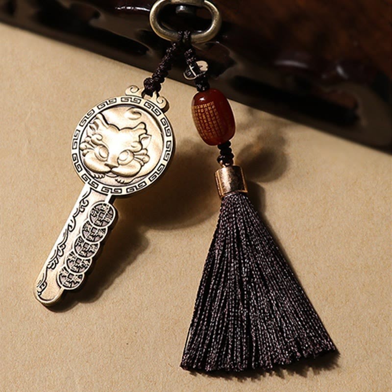 PiXiu Wealth Copper Coin Yin Yang Bagua Handmade Key Chain