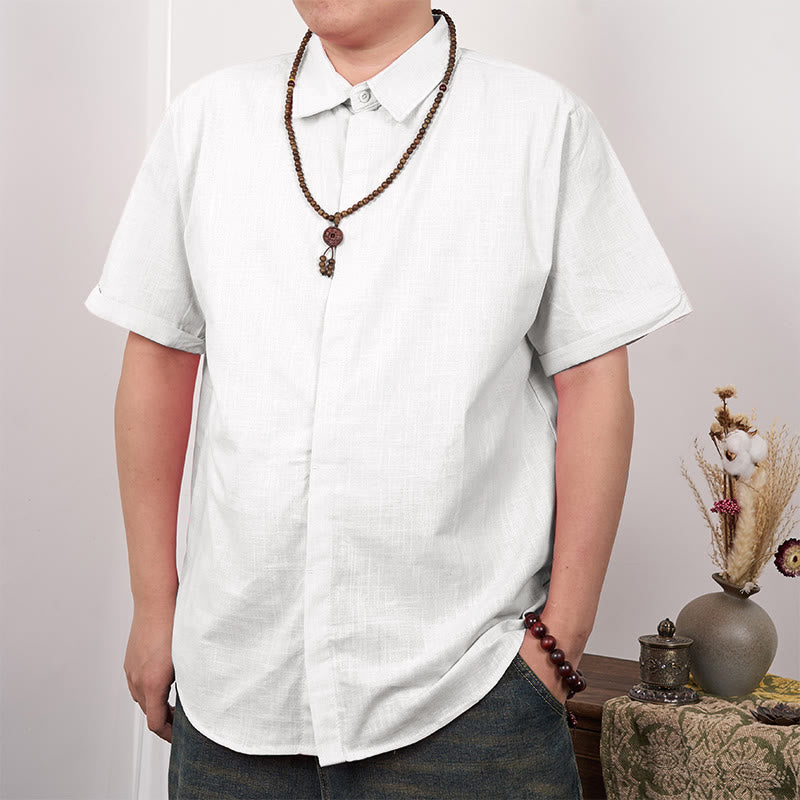 Men's Short Sleeve Button Casual Cotton Linen Shirt