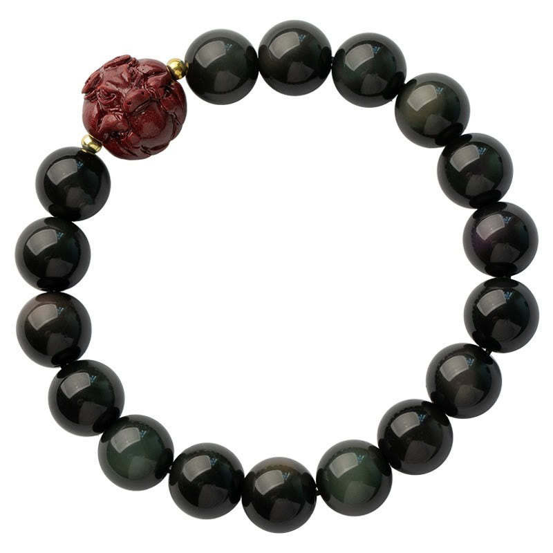 Chinese Zodiac Natural Black Obsidian Cinnabar Purification Bracelet