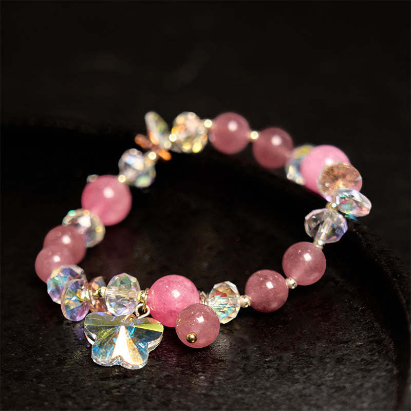 Strawberry Quartz White Crystal Pink Crystal Butterfly Love Bracelet