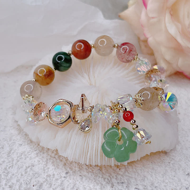 Colorful Gemstone Green Aventurine Flower Bead Luck Bracelet