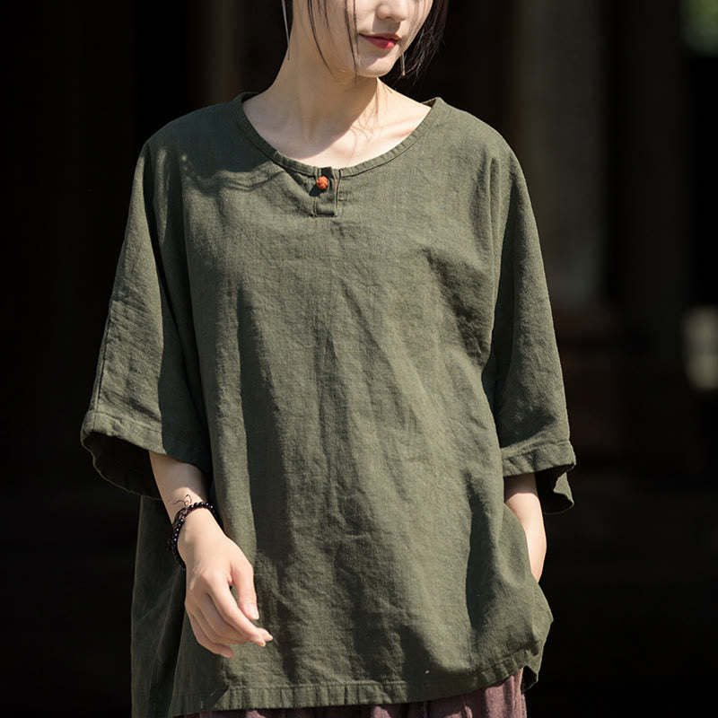 Causal Half Sleeve Ramie Linen Cotton T-shirt Tee