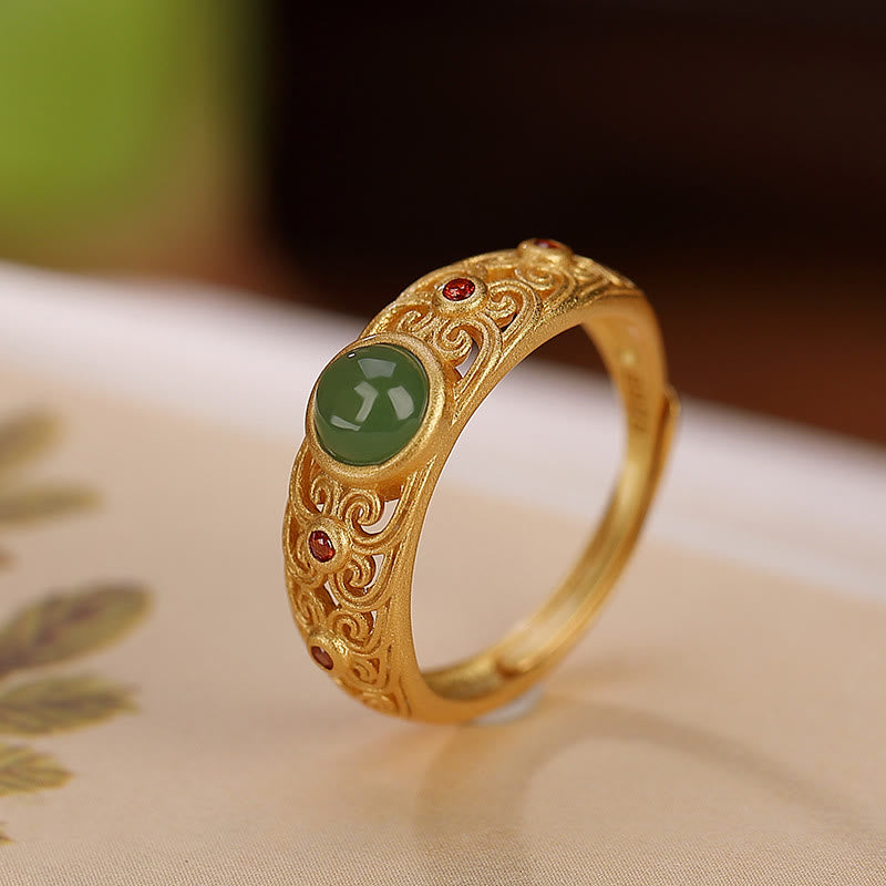 925 Sterling Silver Hetian Cyan Jade Harmony Adjustable Ring