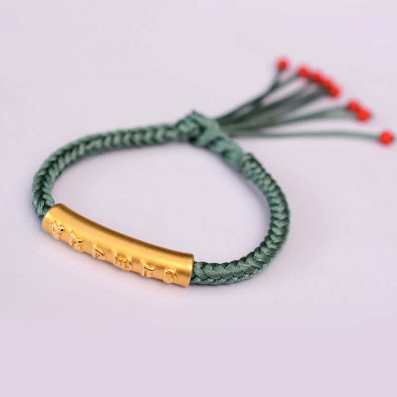 999 Sterling Silver Om Mani Padme Hum Protection Strength String Bracelet