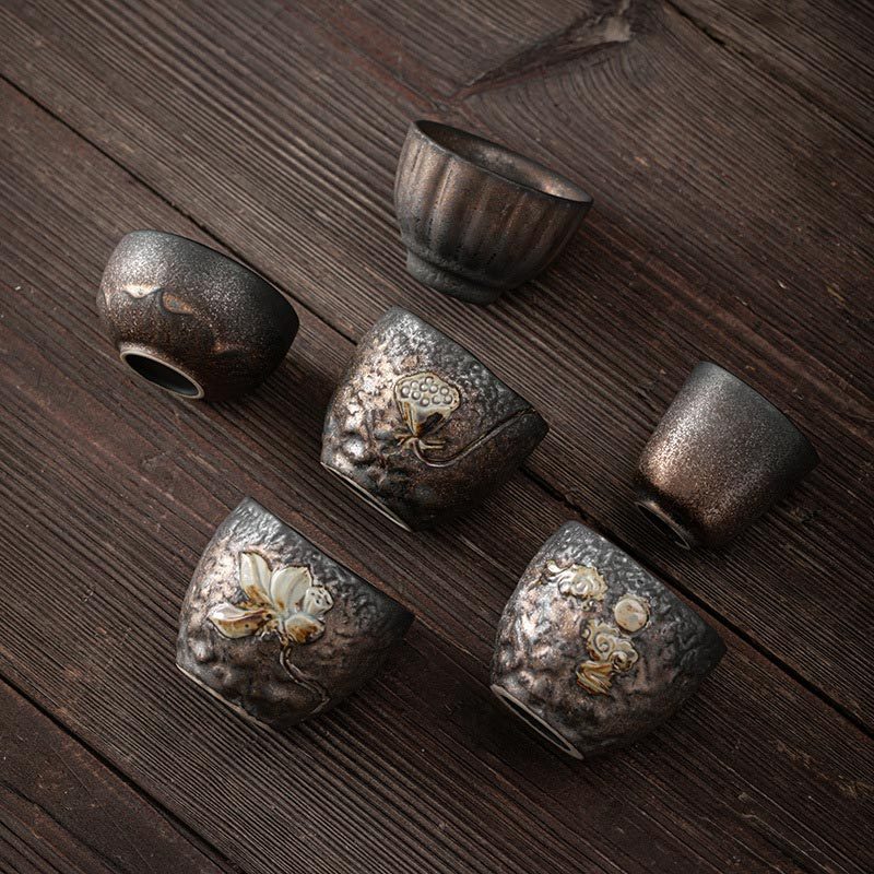 Lotus Pod Leaf Flower Auspicious Clouds Ceramic Teacup Kung Fu Tea Cup